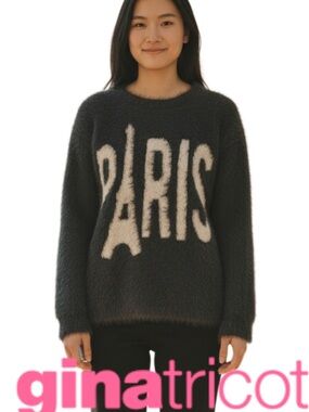 Gina Tricot Black Paris Scoop Neck Eyelash Knit Oversized Sweater (S)